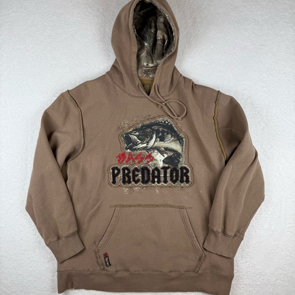 Buck Wear Men’s Large Camo Hoodie Sweatshirt Bass Predator Hunting/Fishing